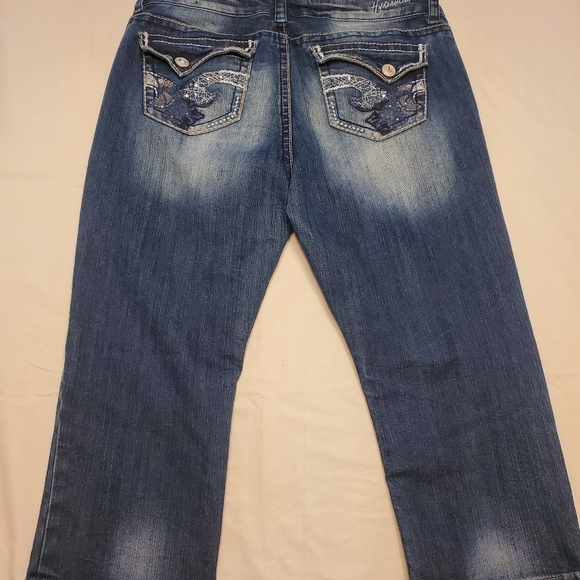 Hydraulic  Womens Dark Wash Cropped Capri Jeans Size 13/14 Large Stitch W/Bling - Picture 2 of 6